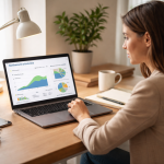 Young professional using AI-Based Retirement Planning Tools to review savings and investment plans on a laptop.